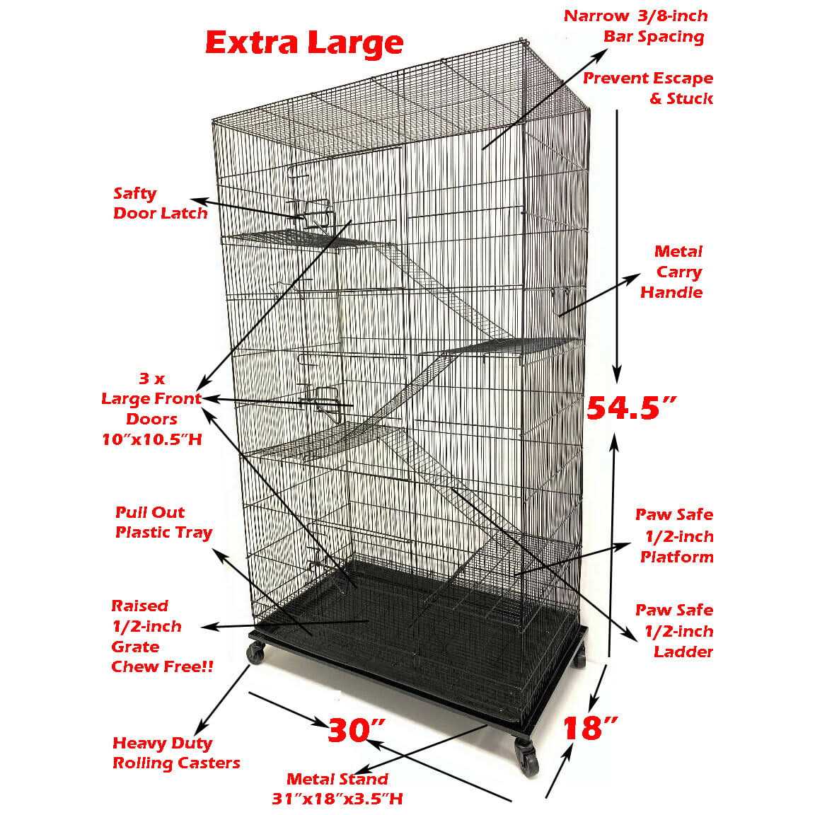 Extra Large Small Critters Rolling Stand Cage for Ferret, Chinchilla, Sugar Glider, Rats N215324