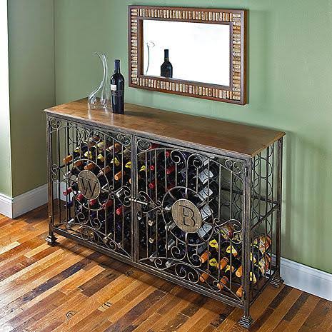 Antiqued Steel 84-Bottle Wine Rack Console X28239