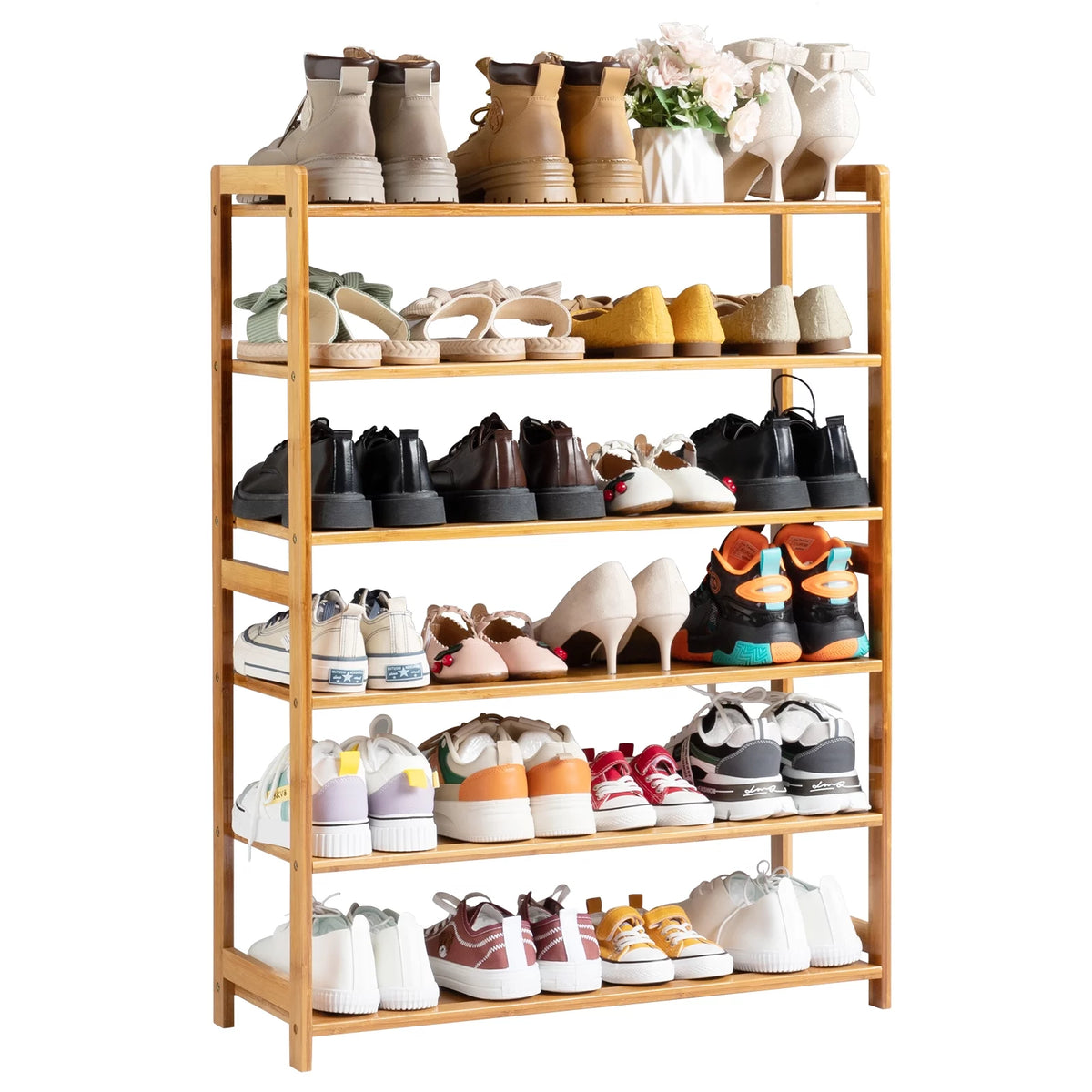 Bamboo Wood Shoe Rack 6-Tier Storage Organizer for Entryway Bedroom C5379