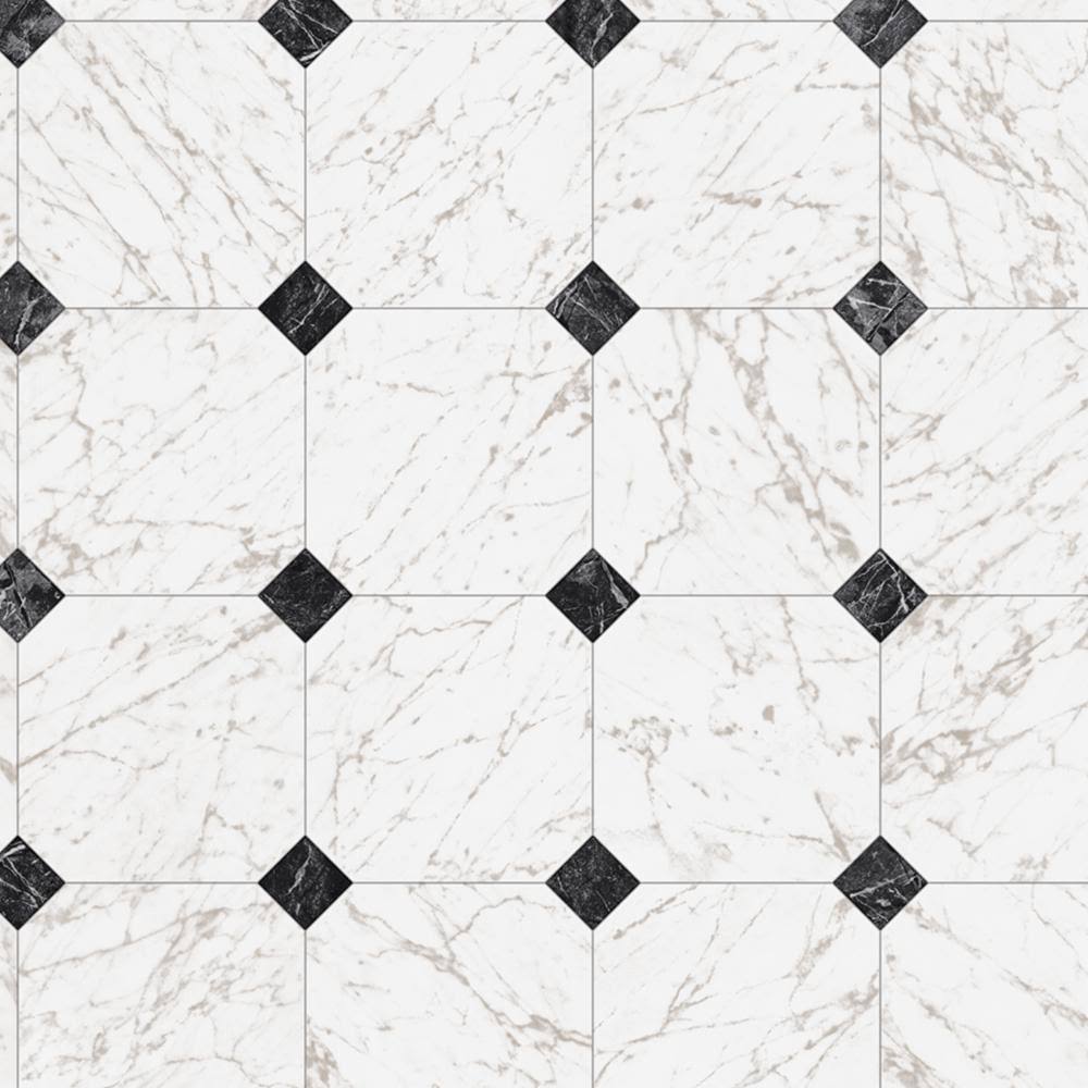 TrafficMaster Black and White Marble Paver Residential Vinyl Sheet Flooring 12ft. Wide x Cut to Length, Medium