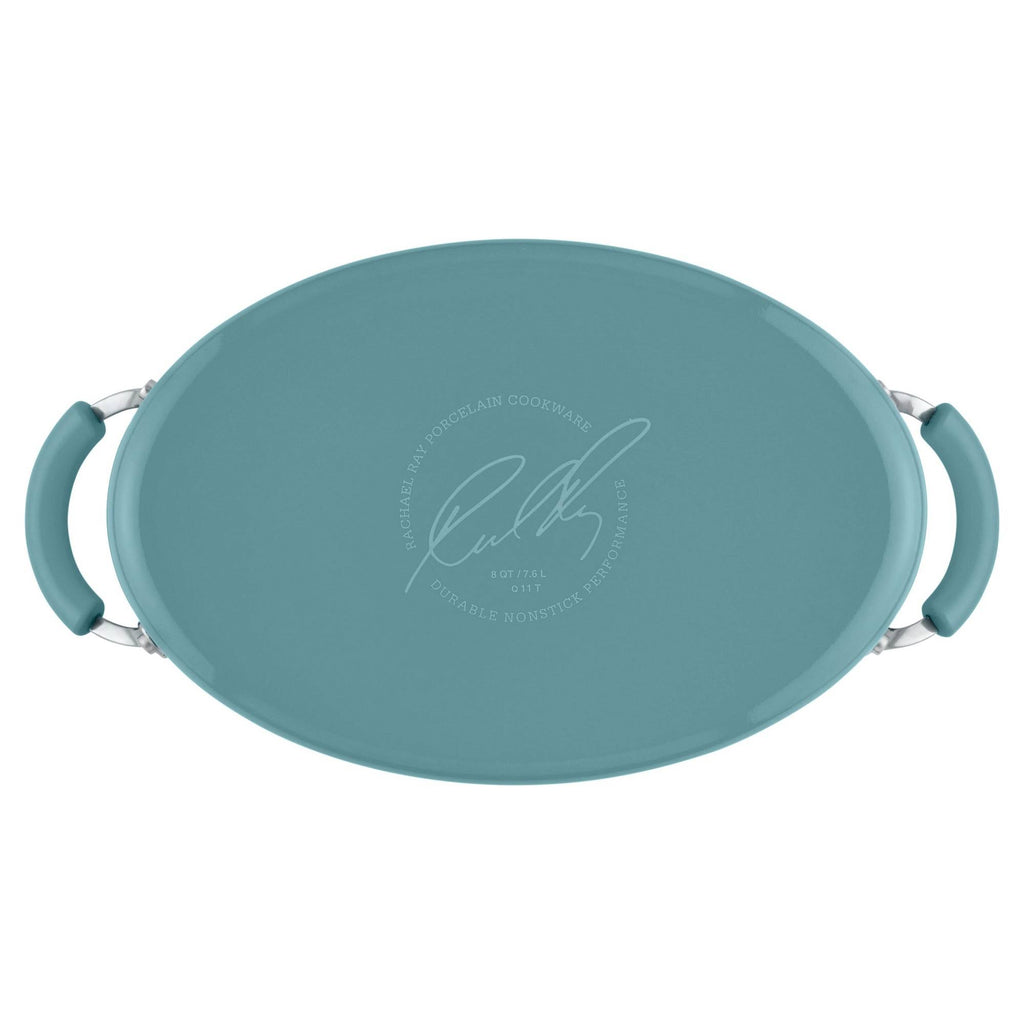 Hard Enamel Nonstick 8-Quart Covered Oval Pasta Pot with Pour Spout J7426