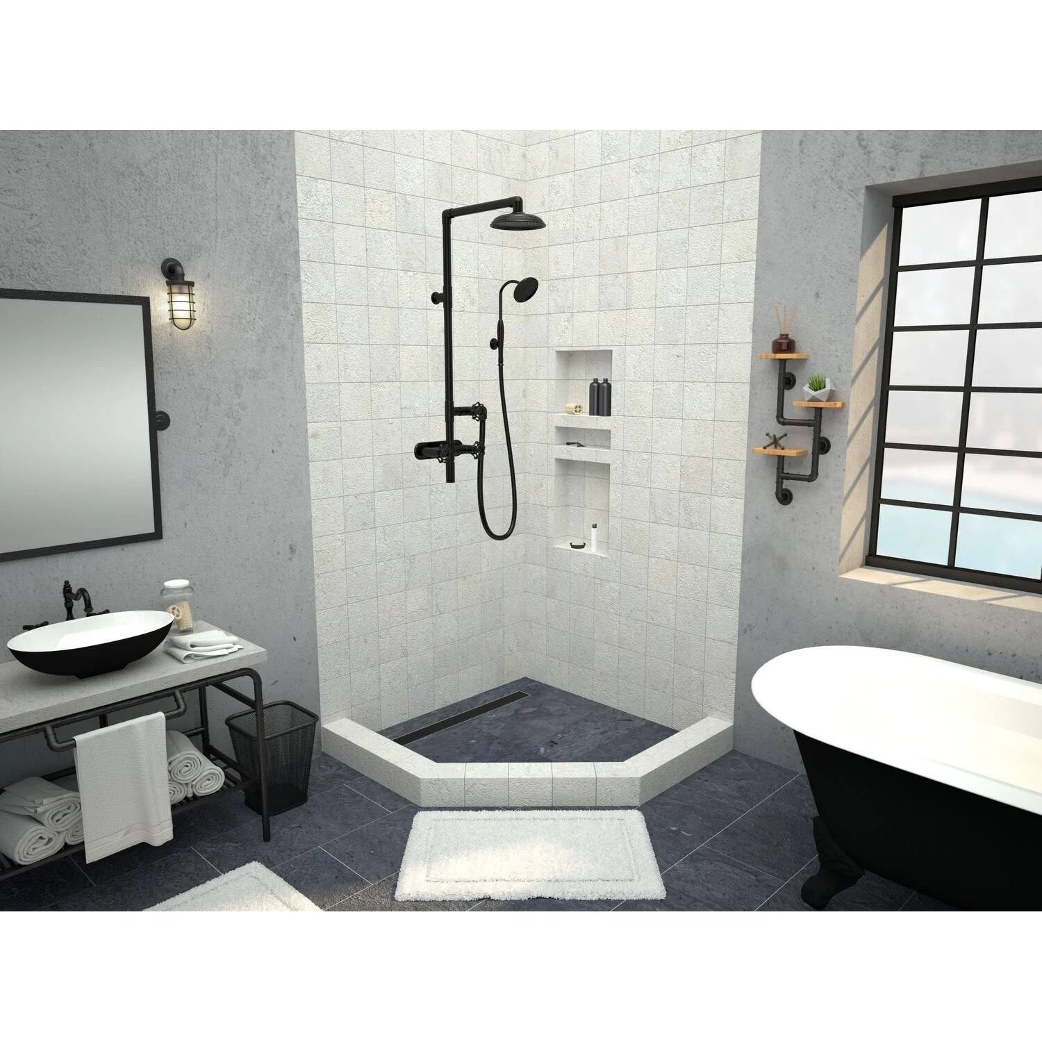 Neo-Angle Shower Base 48x22 with Oil Rubbed Bronze Y11711