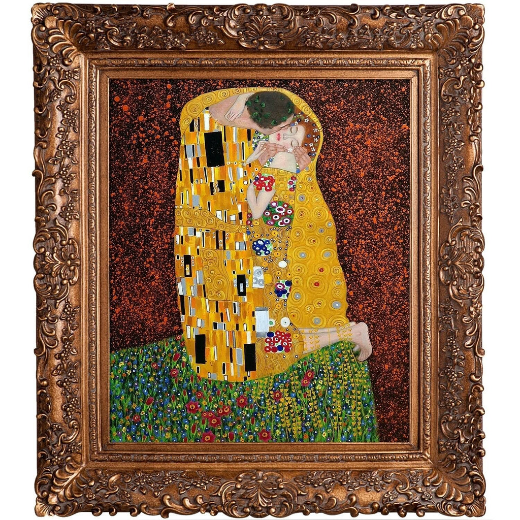 Tori Home The Kiss Framed Hand Painted Oil on Canvas by Klimt, Burgeon Gold Frame