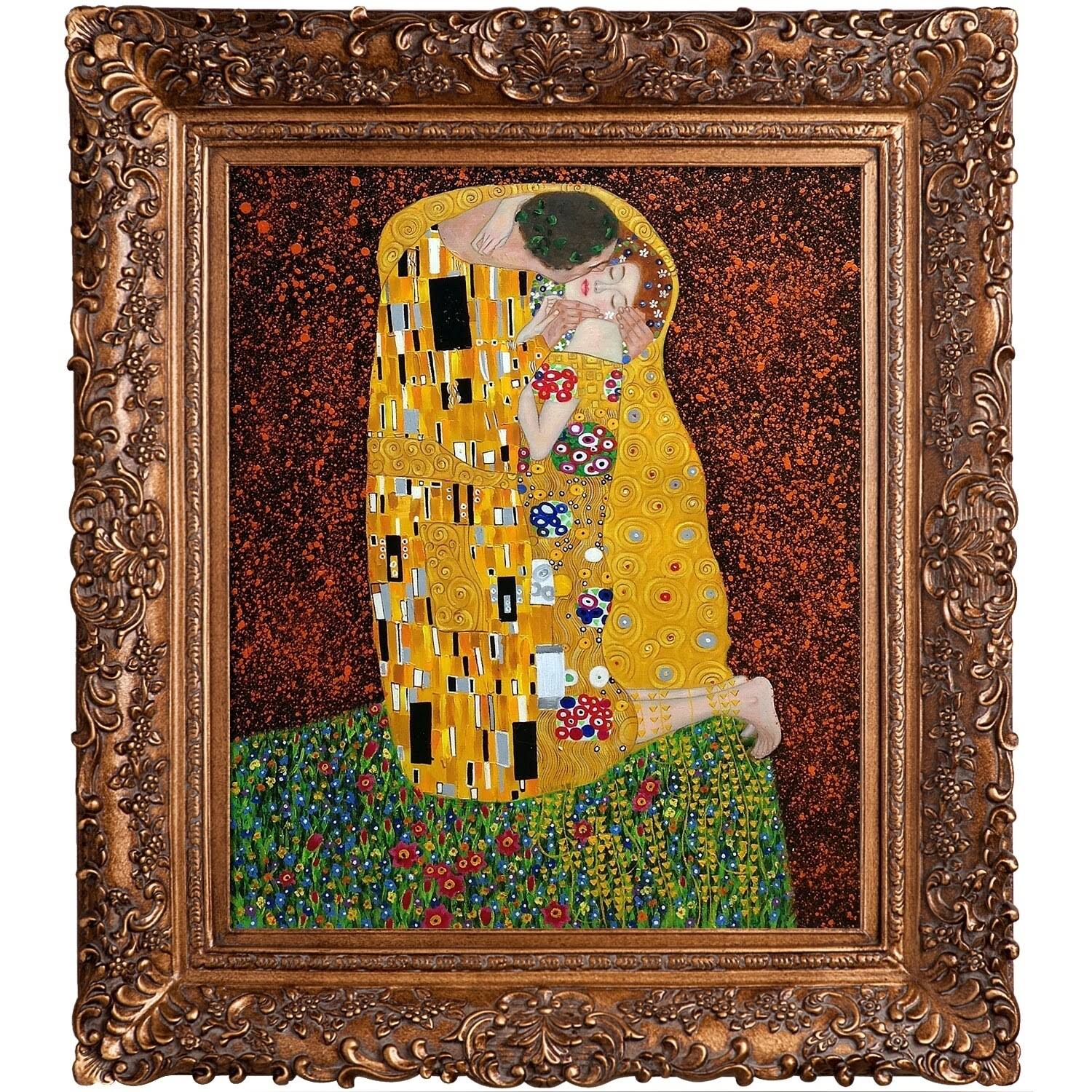 Tori Home The Kiss Framed Hand Painted Oil on Canvas by Klimt, Burgeon Gold Frame