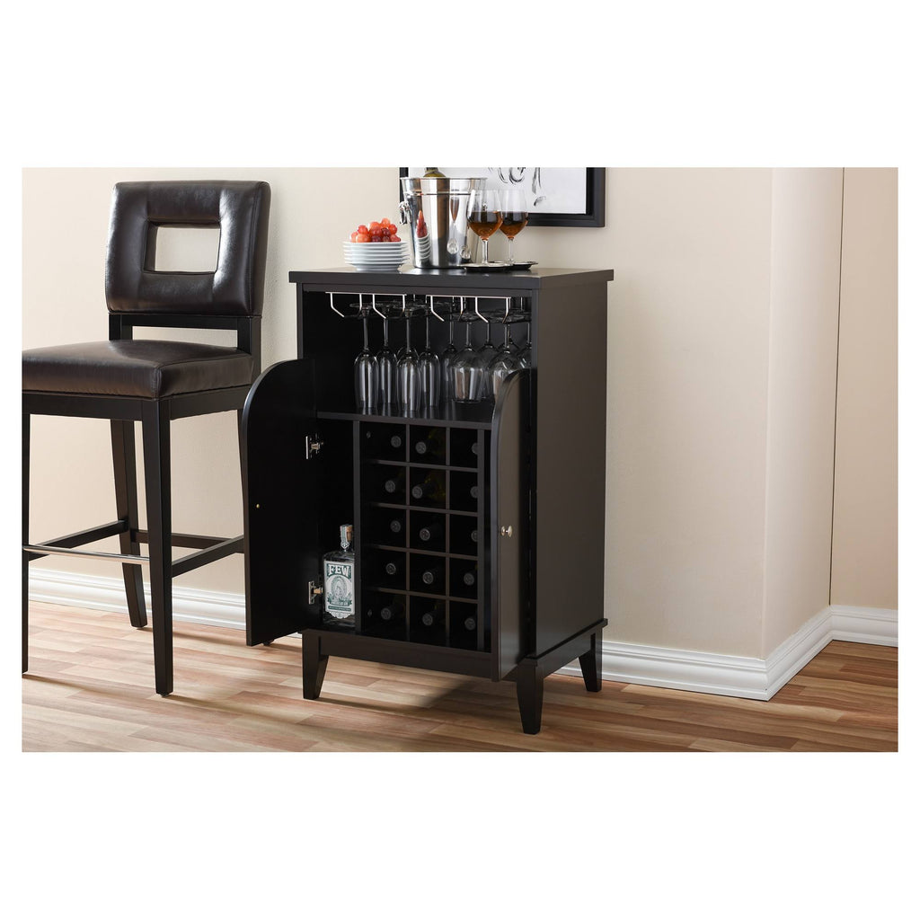 Modern Wood Dry Bar and Wine Cabinet, Dark Brown L889