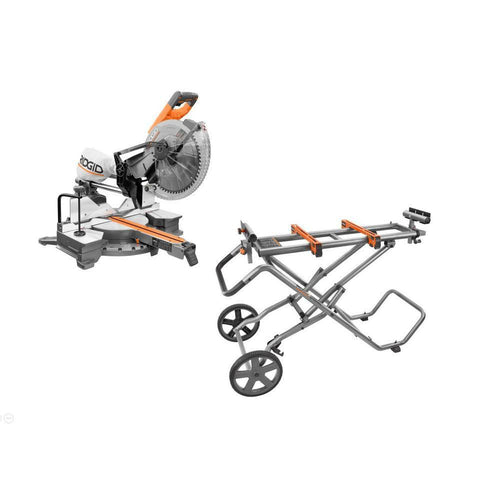 Ridgid 12 in. Sliding Miter Saw and Universal Mobile Miter Saw Stand with Mounting Braces
