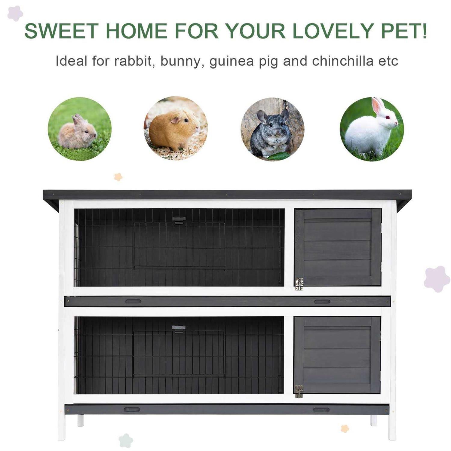 2-Story Large Wooden Rabbit Hutch with Lockable Doors and Waterproof Roof K7689