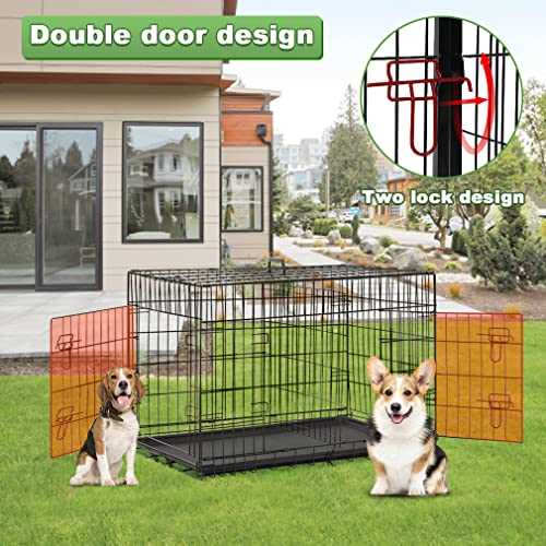 Folding Wire Dog Crate with Double-Door for Large Dogs E28341