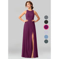 Azazie A-Line/Princess Scoop Floor-Length Chiffon Bridesmaid Dresses - Raspberry