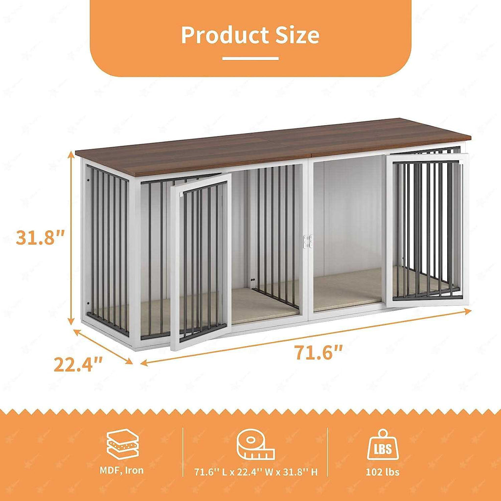 Large Dog Crate Furniture for 2 Dogs Wooden Double Doors D744793