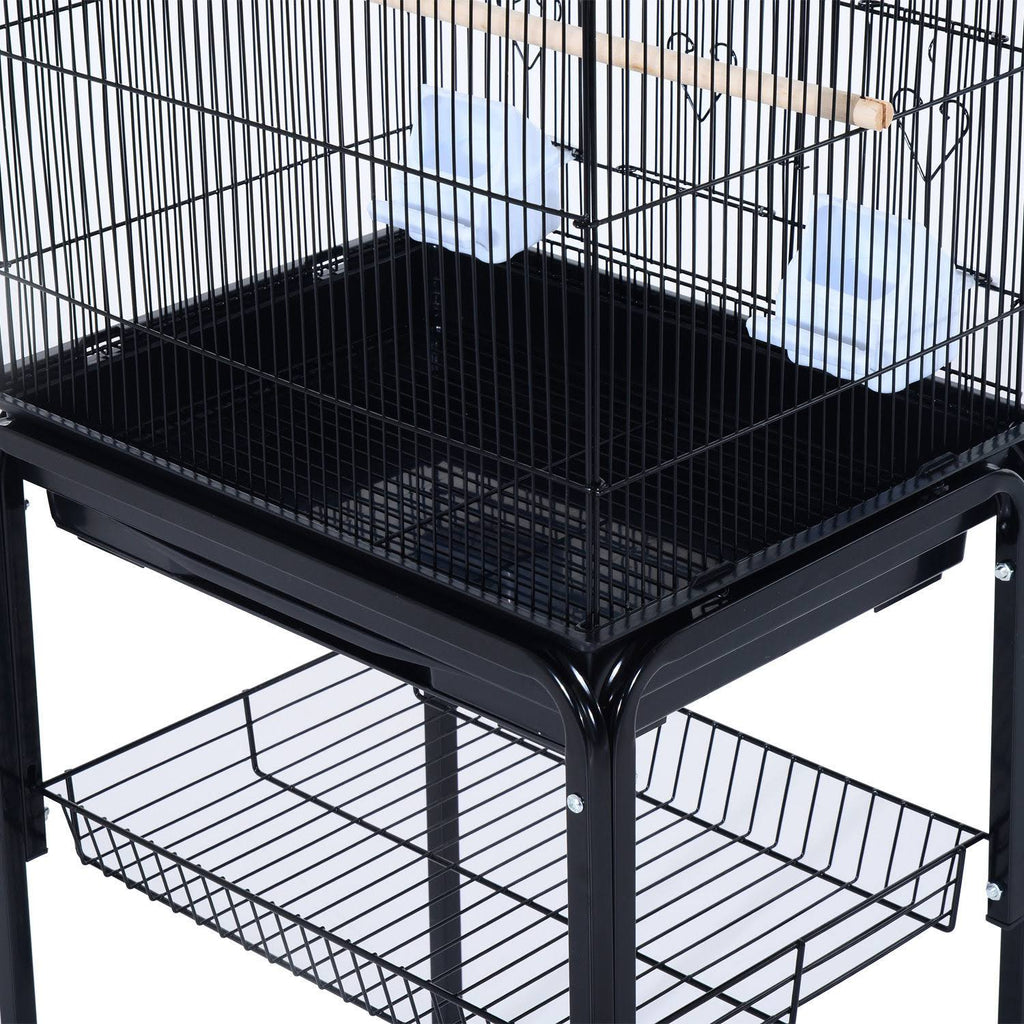 Metal Indoor Bird Cage with Rolling Stand and Storage Basket P654