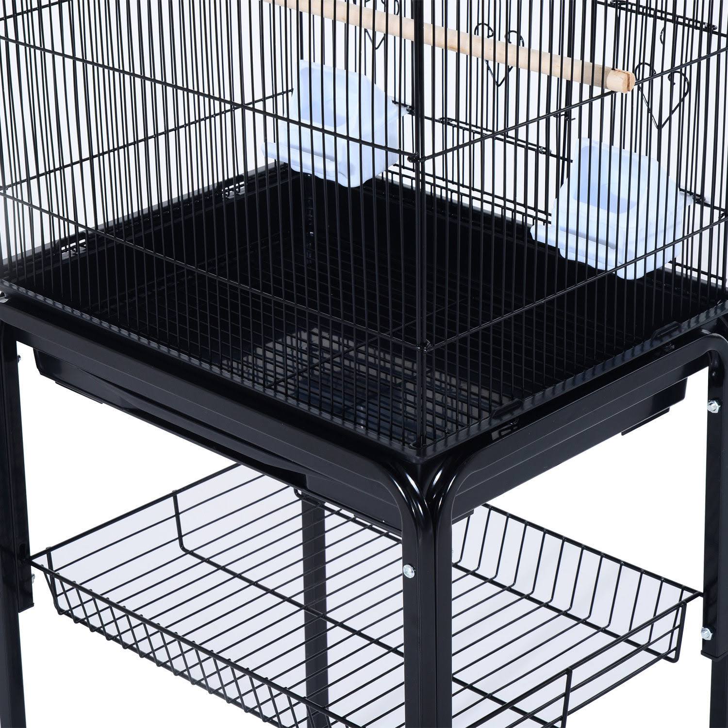 Metal Indoor Bird Cage with Rolling Stand and Storage Basket P654