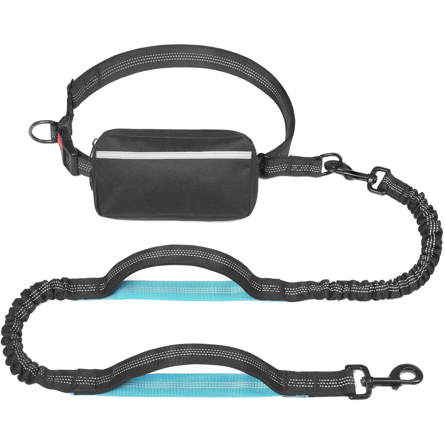 Hands Free Dog Leash with Zipper Pouch, Dual Padded Handles and Durable Bungee T4060