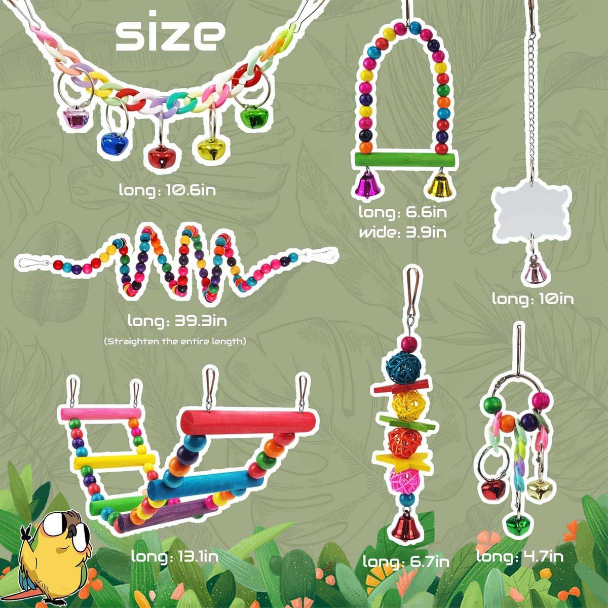 Colorful Parakeet Toys with Hammock Swing Ladder and Bell C62058