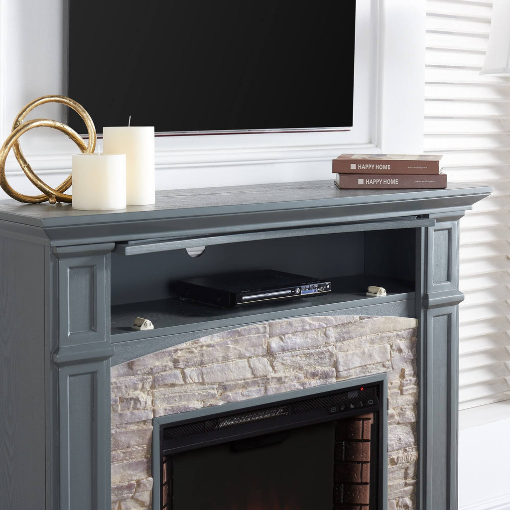 Electric Media Fireplace Gray with Weathered Stone X5503