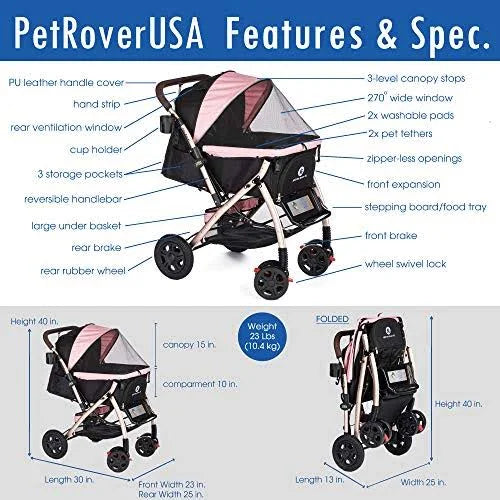 Extra-Long Heavy Duty Pet Stroller with Convertible Compartment P37027