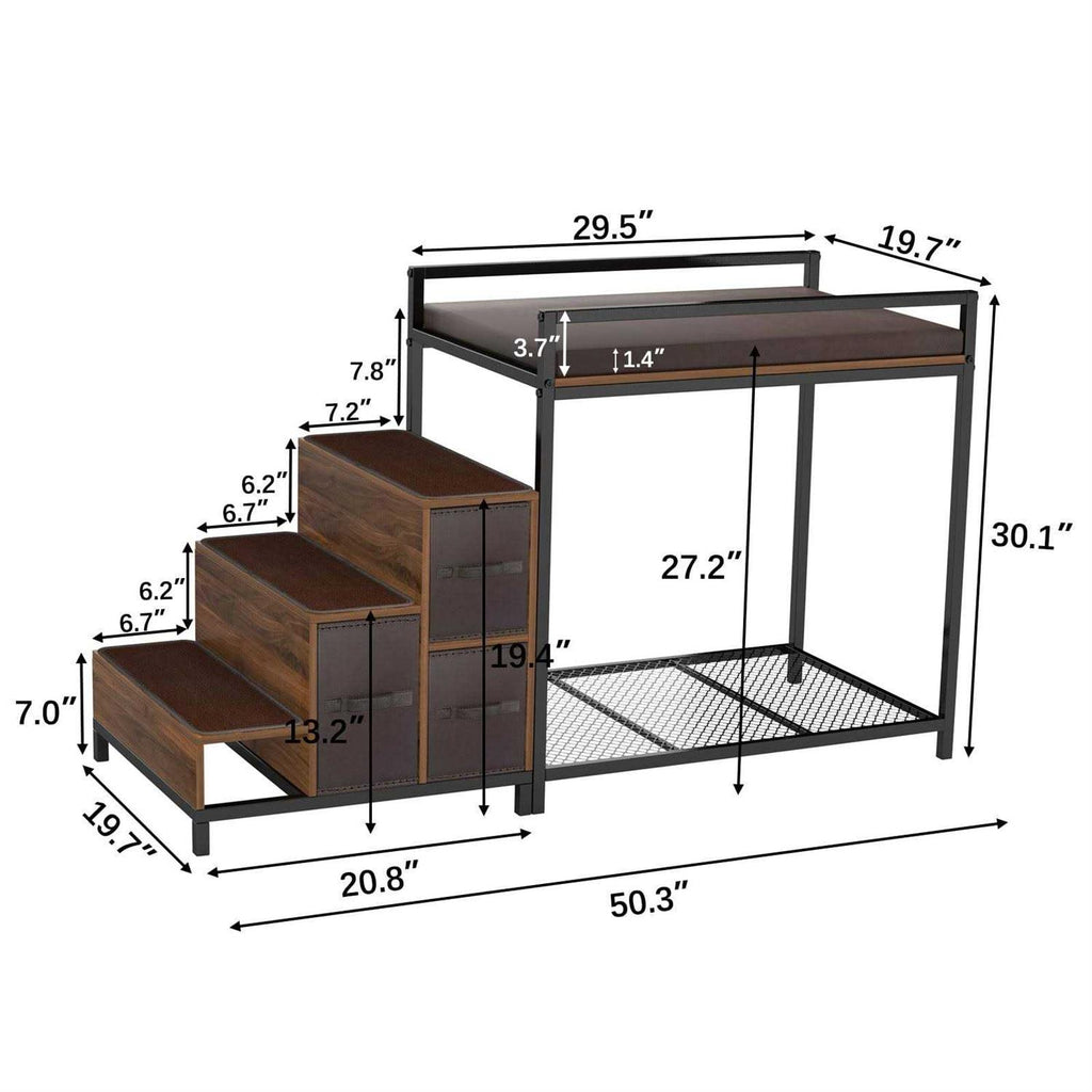 Dog Bunk Bed with Window Perch, Elevated Multi-Level Platform with Foam Cushion S1064