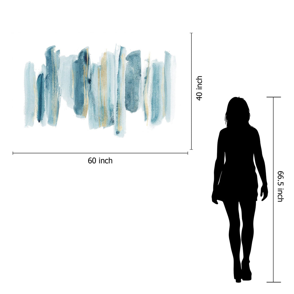 Abstract Tempered Glass Wall Art, Blue and Gold L262
