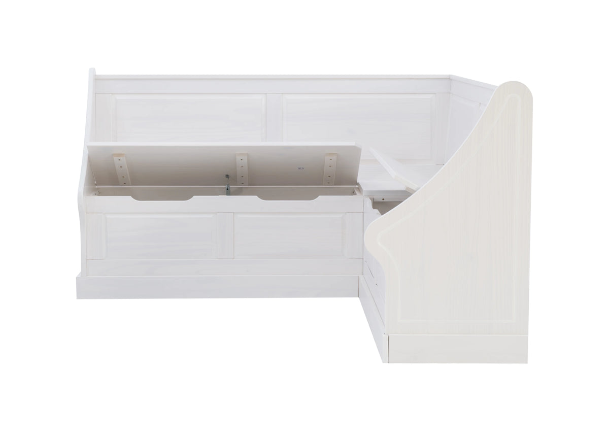 Corner Dining Bench with Storage, Seats 4, White H775