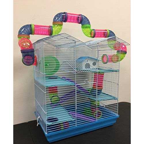 Large Multi-level Twin Tower Habitat Wire Animal Cage with Long Crossover Tube Z68437