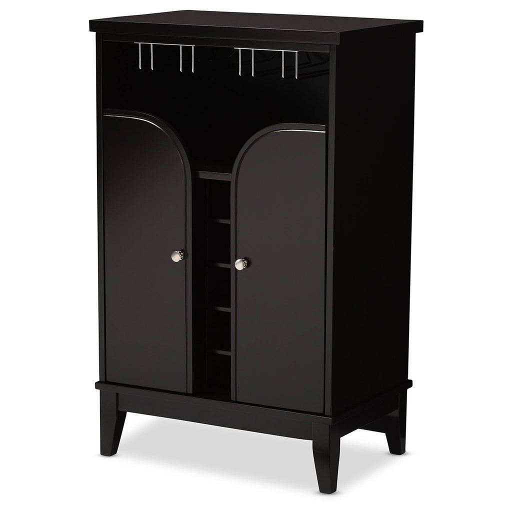 Modern Wood Dry Bar and Wine Cabinet, Dark Brown L889