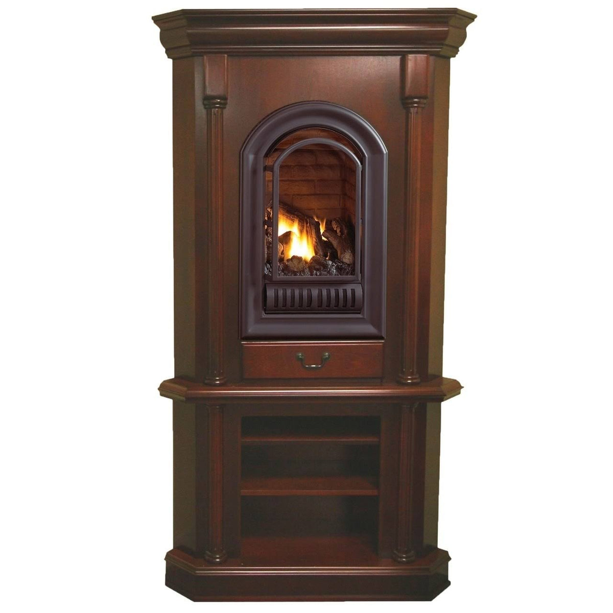 HearthSense Liquid Propane Ventless Gas Tower Corner Fireplace - 20,000 BTU, Cherry Finish