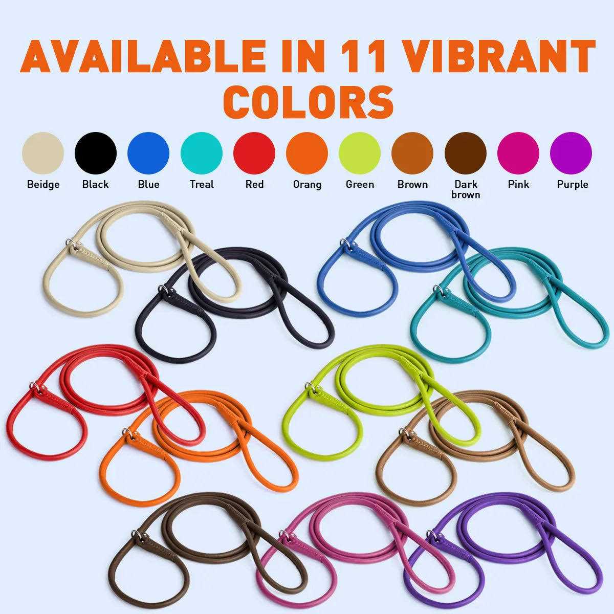 Leather Round Slip Lead for Dogs N601