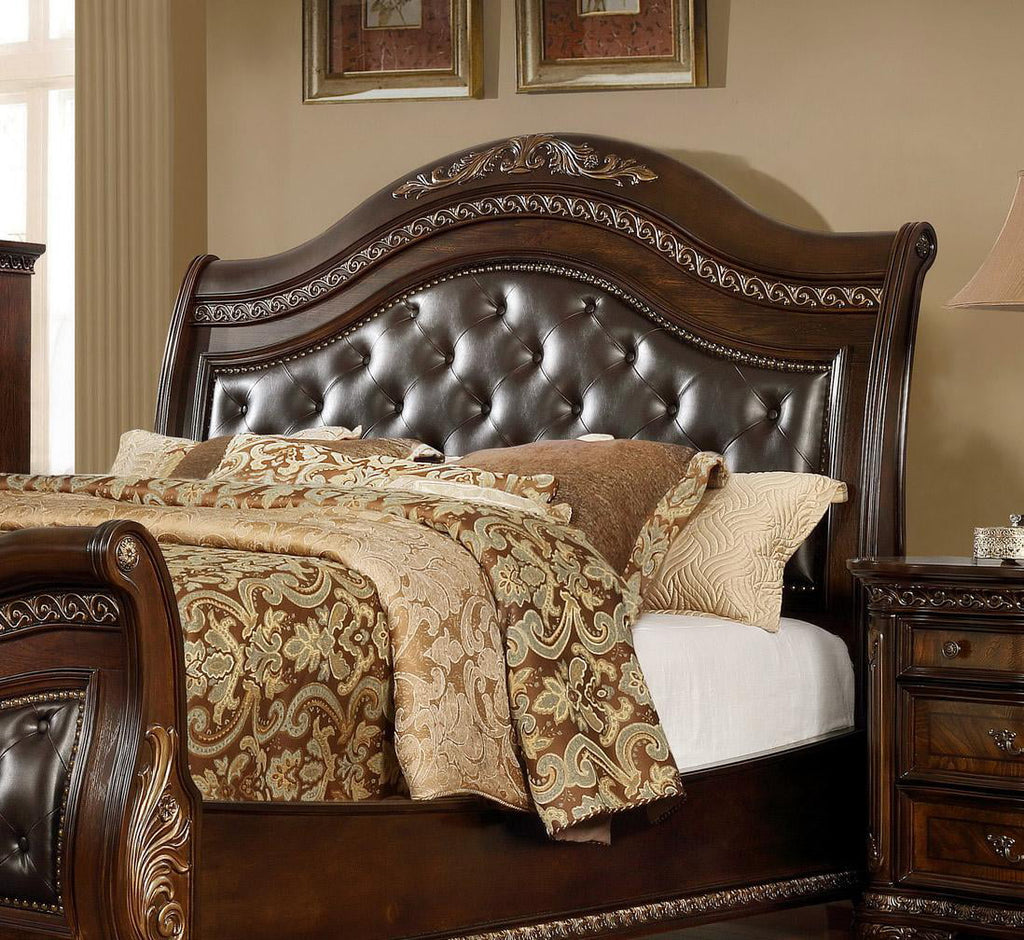 Sleigh Leather Headboard King Size Bedroom Set I998