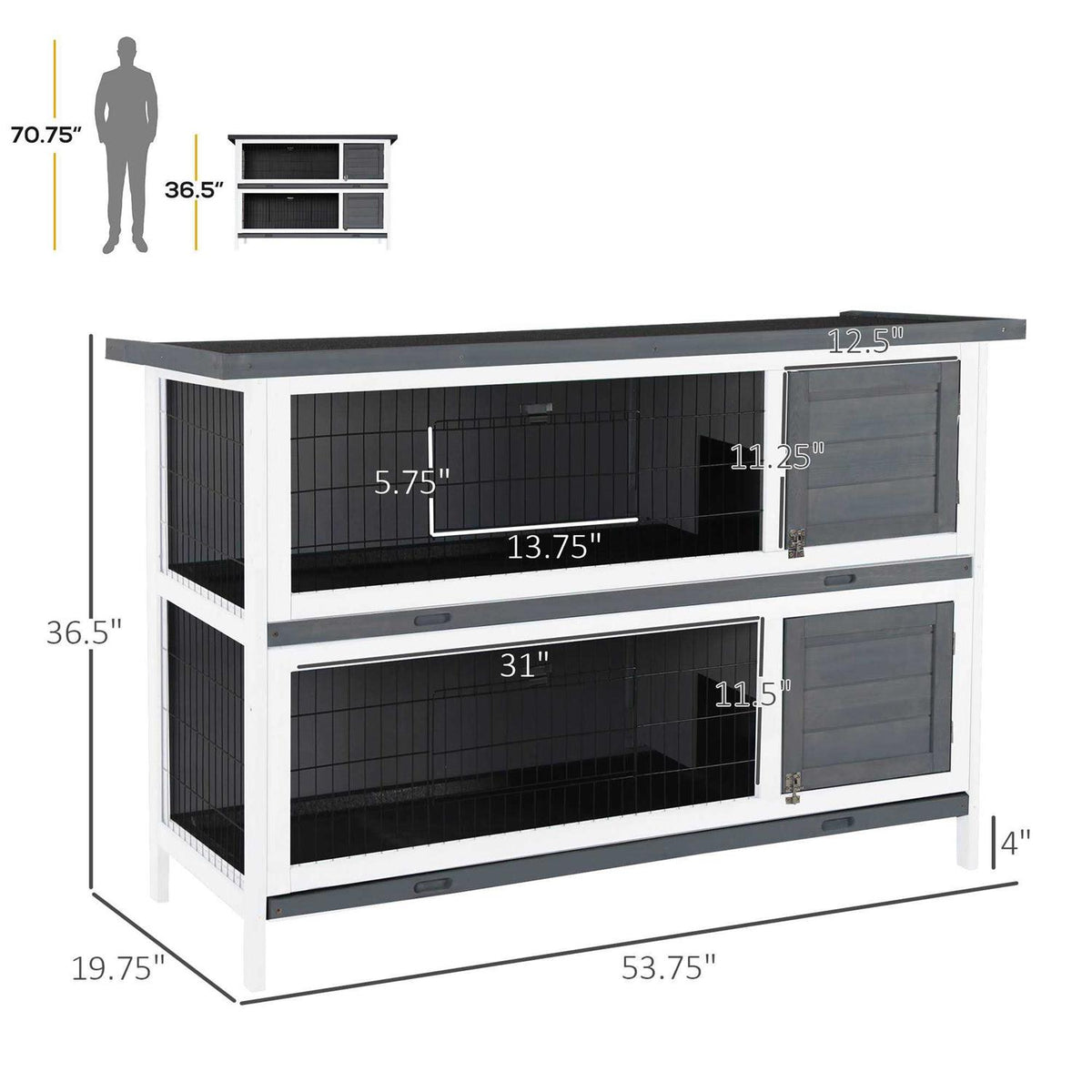 2-Story Large Wooden Rabbit Hutch with Lockable Doors and Waterproof Roof K7689