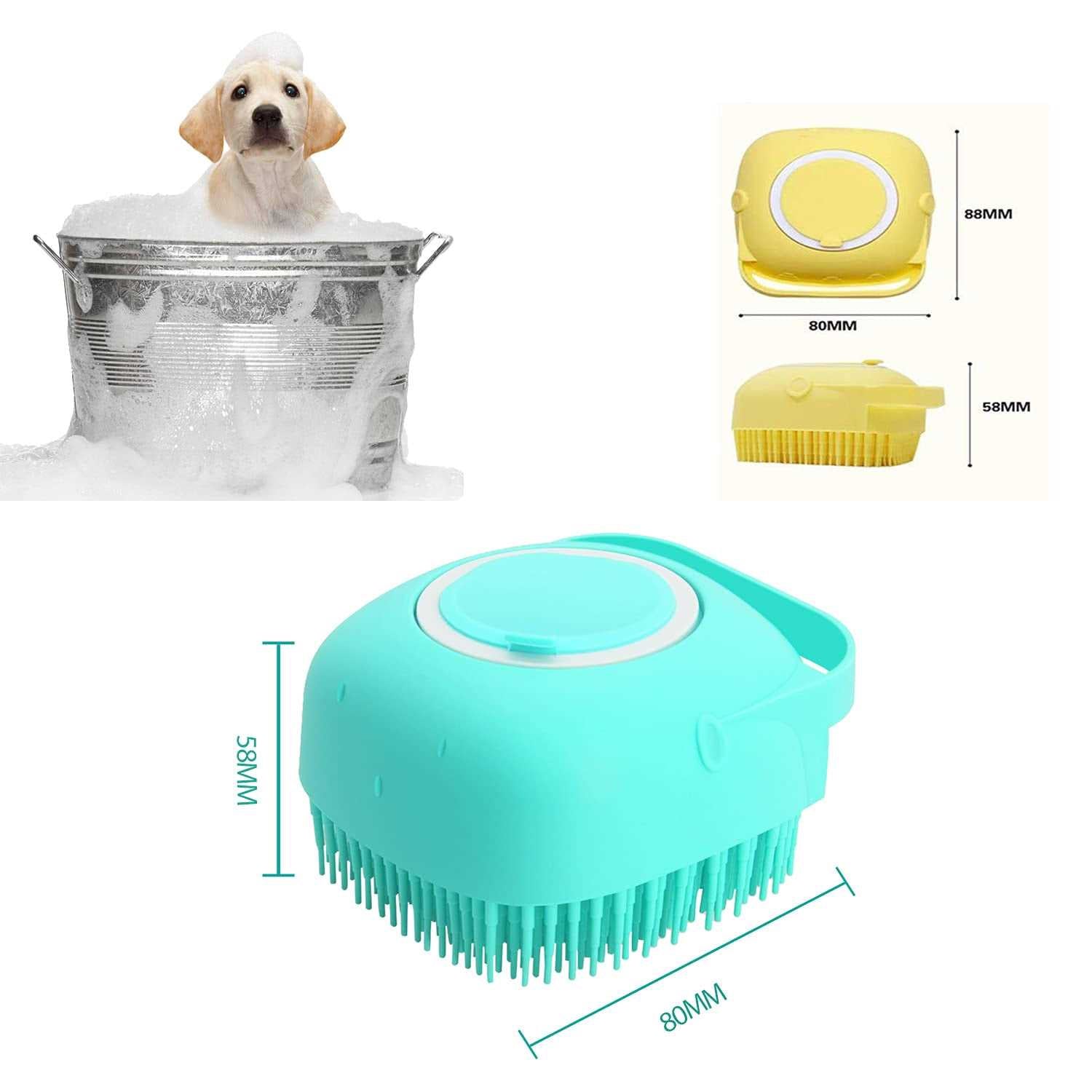 Pet Grooming Bath Massage Brush with Soap Dispenser for Dogs Cats V99612