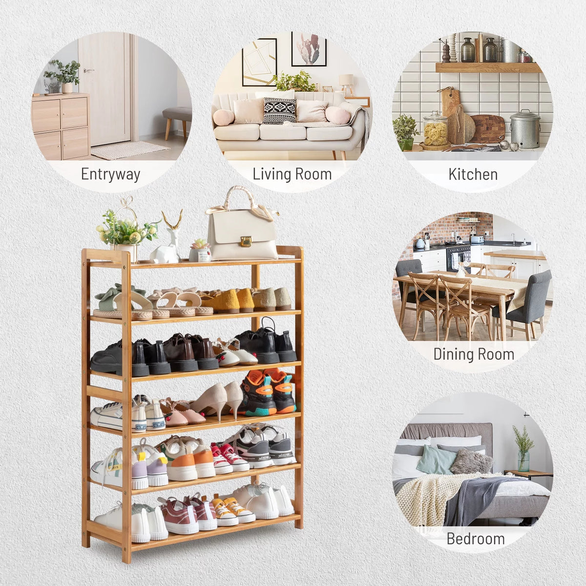 Bamboo Wood Shoe Rack 6-Tier Storage Organizer for Entryway Bedroom C5379