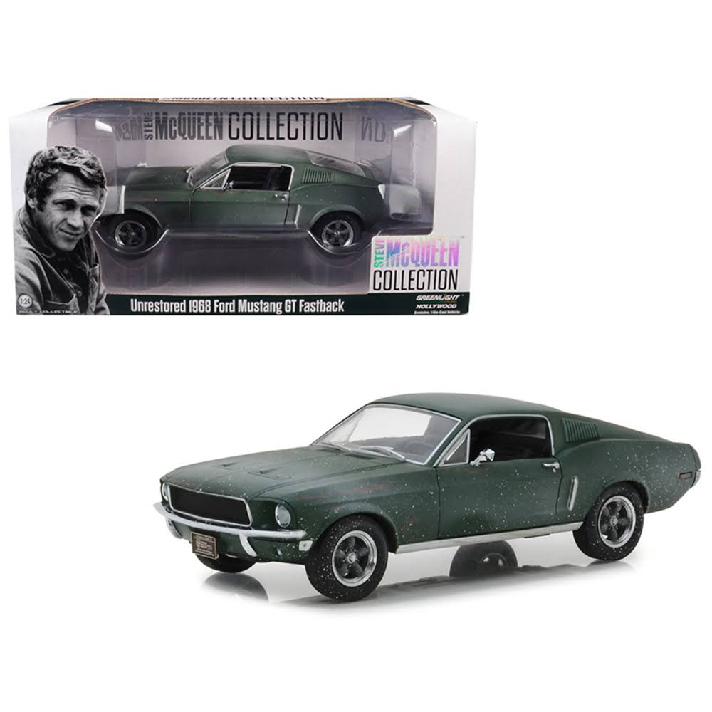 Greenlight 1968 Ford Mustang GT Fastback Green Unrestored Steve McQueen Collection 1930-1980 2018 Detroit Auto Show 1/24 Diecast