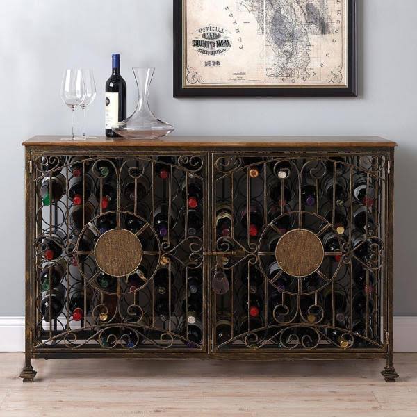 Antiqued Steel 84-Bottle Wine Rack Console X28239