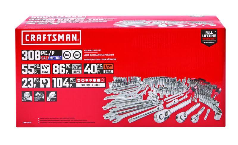 1/4, 3/8 and 1/2 in. Drive Metric and SAE 6 and 12 Point Mechanic's Tool Set 308 pc. I9279
