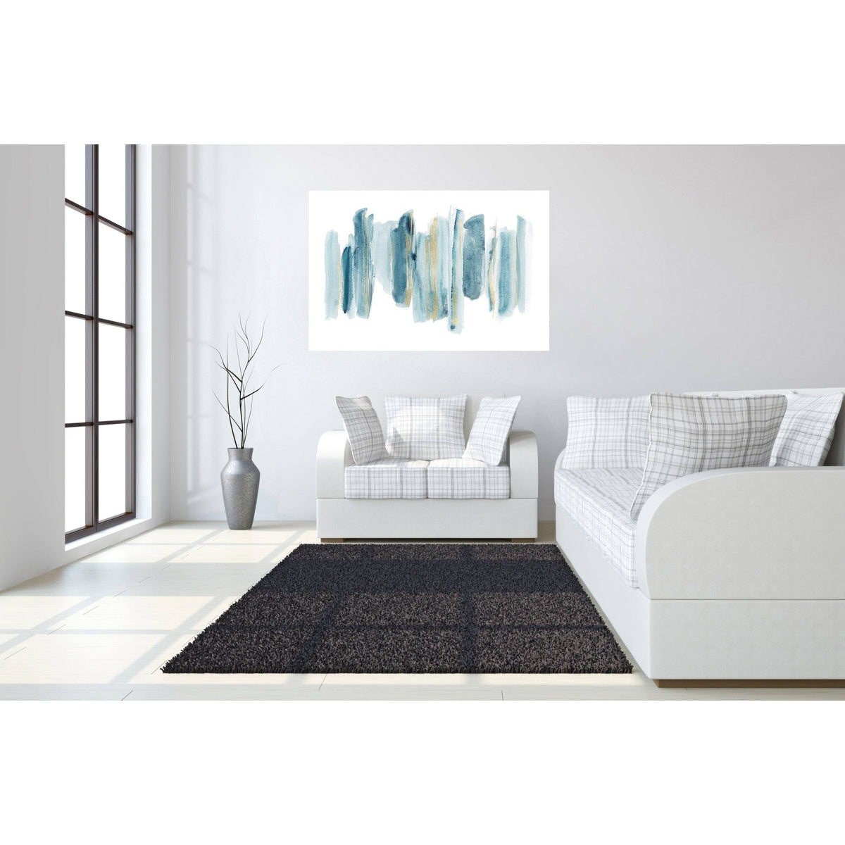 Abstract Tempered Glass Wall Art, Blue and Gold L262