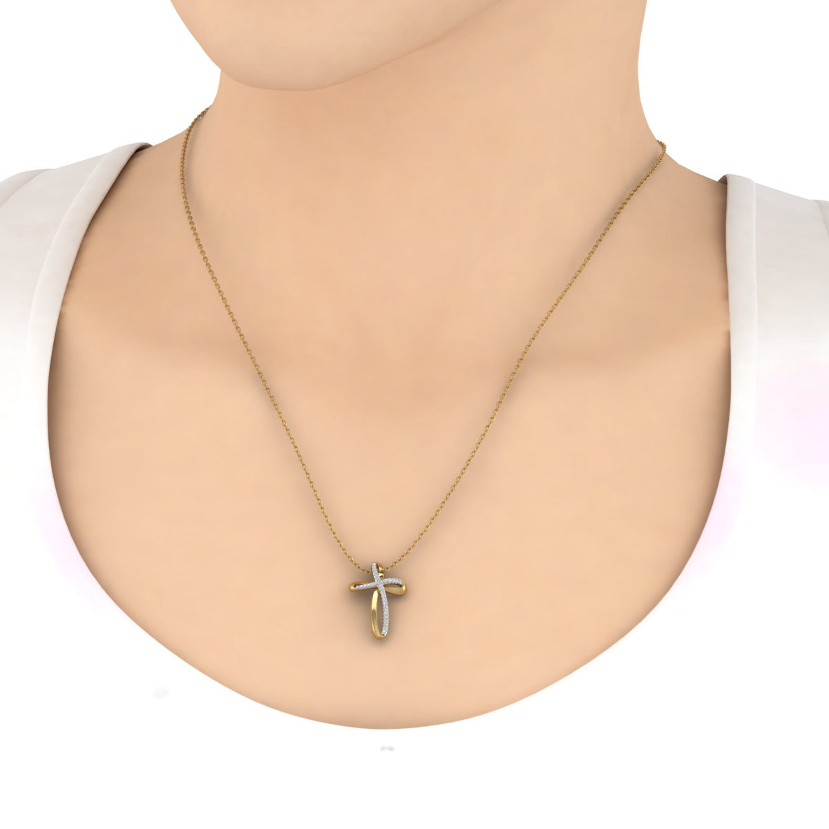 Women's Round Diamond Cross Pendant Necklace T2077
