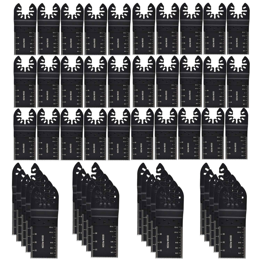 M MOKENEYE 50pcs Wood Oscillating Multitool Saw Blades Universal Quick Release Saw Blades for Fein Porter Cable Black u0026 Deck
