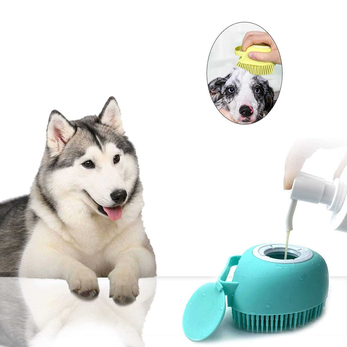 Pet Grooming Bath Massage Brush with Soap Dispenser for Dogs Cats V99612