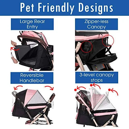 Extra-Long Heavy Duty Pet Stroller with Convertible Compartment P37027
