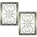 Benzara Metal WallDecor with Scroll Work and Rectangular Framed Design, Assortment of Two, Gray