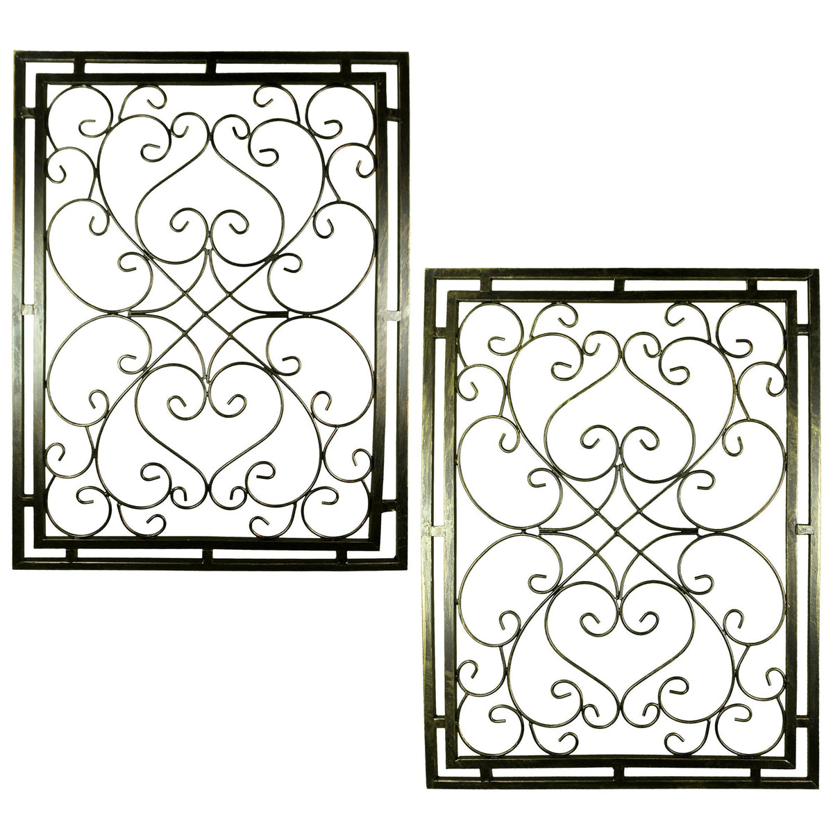 Benzara Metal WallDecor with Scroll Work and Rectangular Framed Design, Assortment of Two, Gray