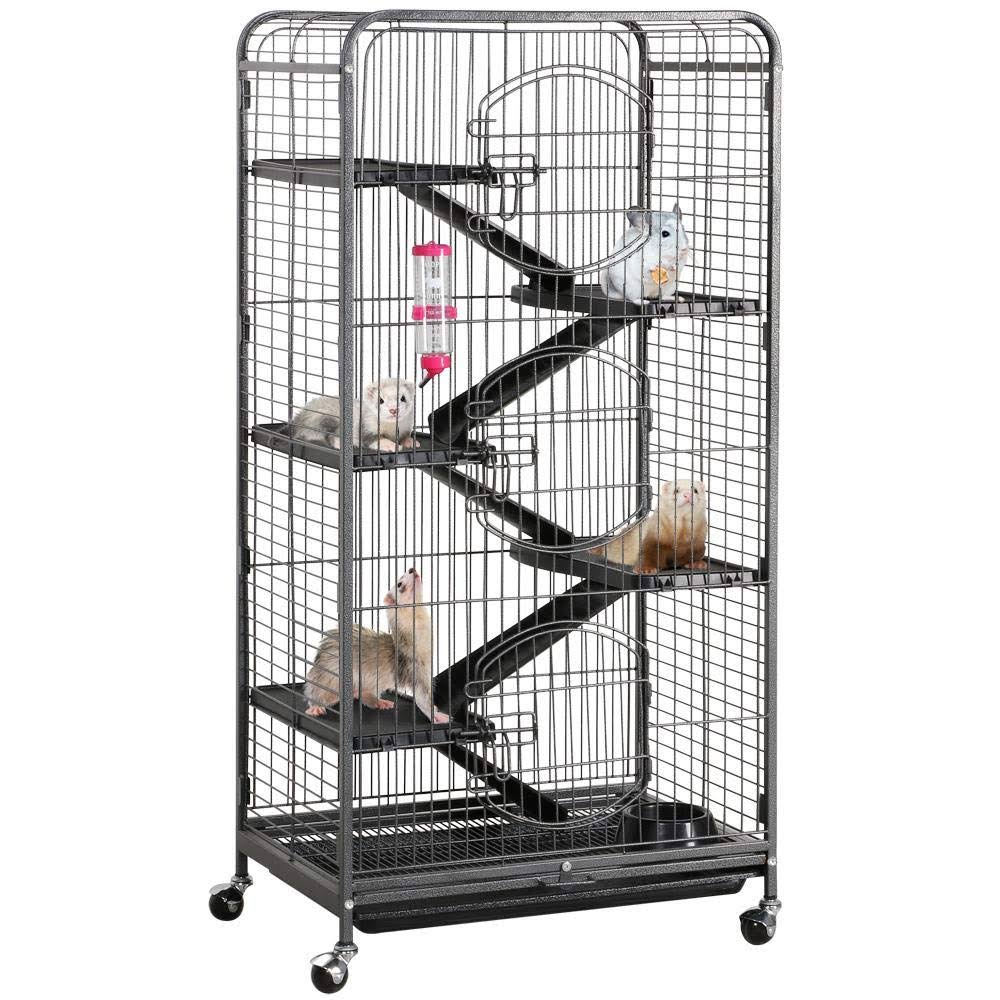 Yaheetech 52” 6 Level Indoor Ferret Rabbit Small Animal Cage Hutch Black with 3 Front
