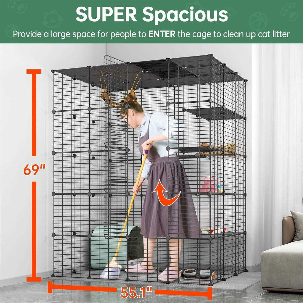 Large Cat Cage Indoor Cat Playpen Metal Wire Kennels Crate P642557