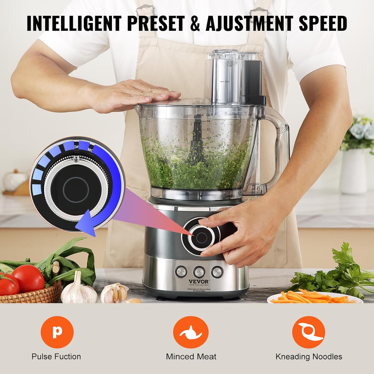 14-Cup Vegetable Chopper, 2-Speed Electric Food Processor J10620