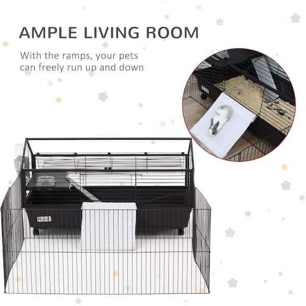 Rolling Metal Small Animal Hutch Cage with Main House and Run V5238
