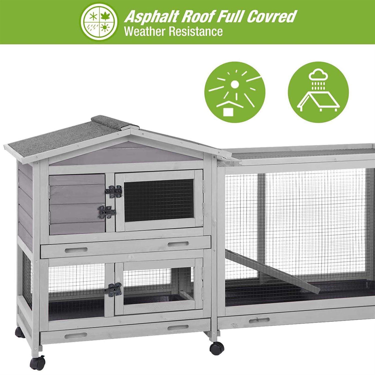 Large Rabbit Hutch with Wheels and Run for Small Animals P909