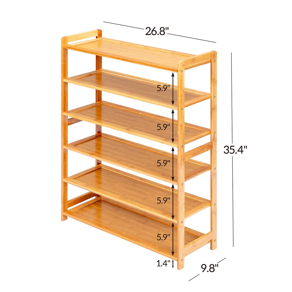 Bamboo Wood Shoe Rack 6-Tier Storage Organizer for Entryway Bedroom C5379
