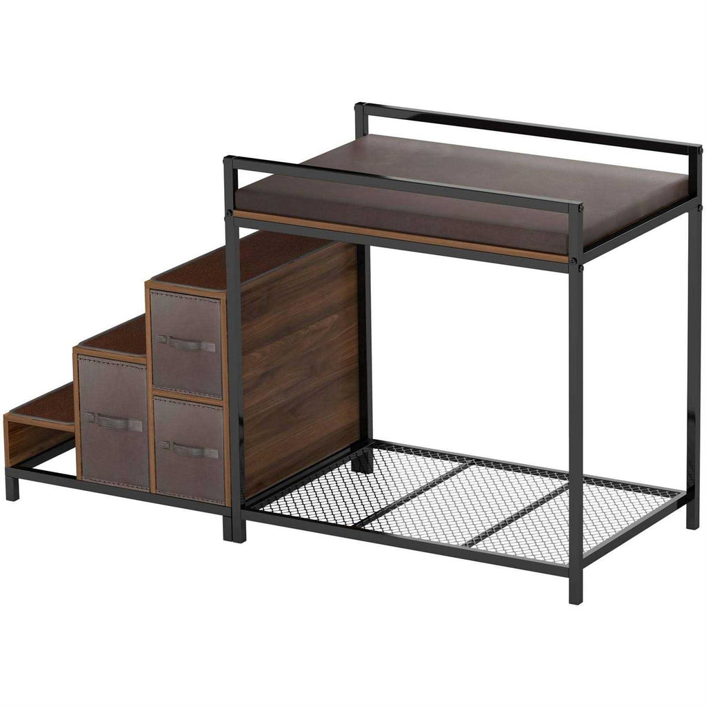 Dog Bunk Bed with Window Perch, Elevated Multi-Level Platform with Foam Cushion S1064
