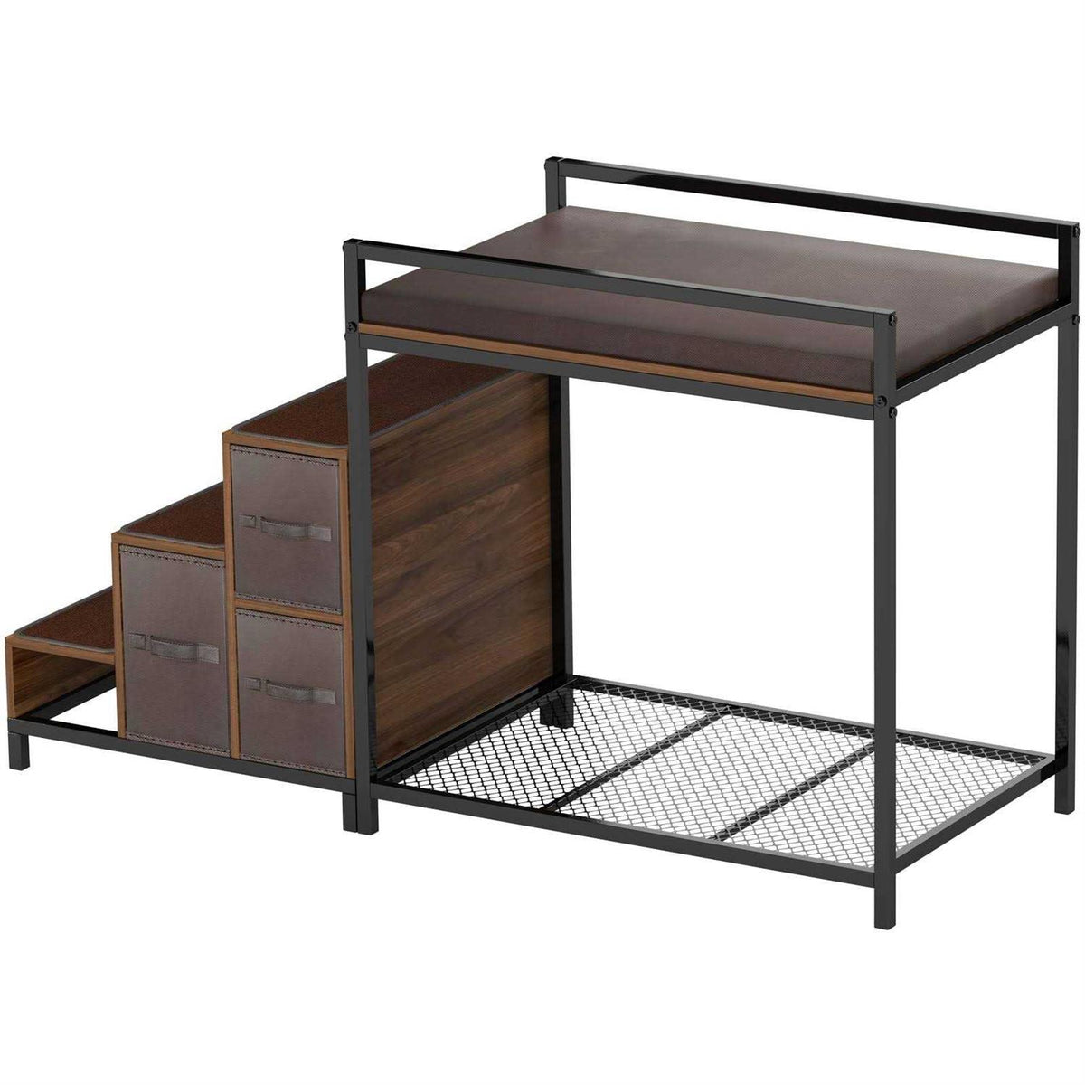 Dog Bunk Bed with Window Perch, Elevated Multi-Level Platform with Foam Cushion S1064