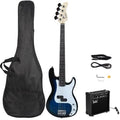 Glarry Right-Hand Bass Guitar Kit with Amplifier for Student, Blue, Size: 34